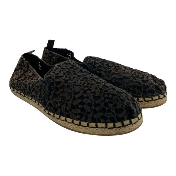 TOMS (8.5) Womens Brown Jacquard Floral Lace Espadrille Slip On Flats - Picture 1 of 13